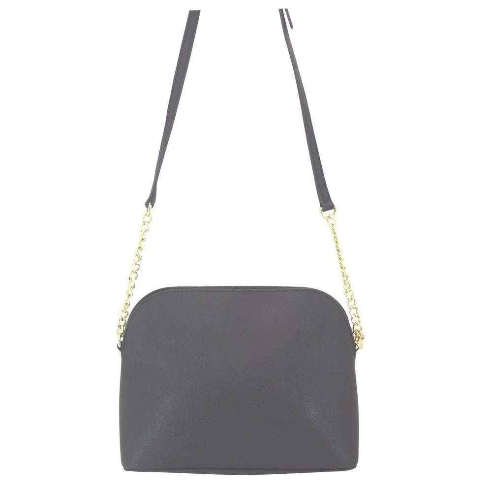 Michael Kors Cindy Dome Crossbody Black Excellent Saffiano Leather Gold Chain